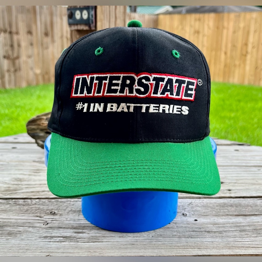 NASCAR Racing Hat Interstate Batteries #‎ 1 Black & Green SnapBack Cap Vintage